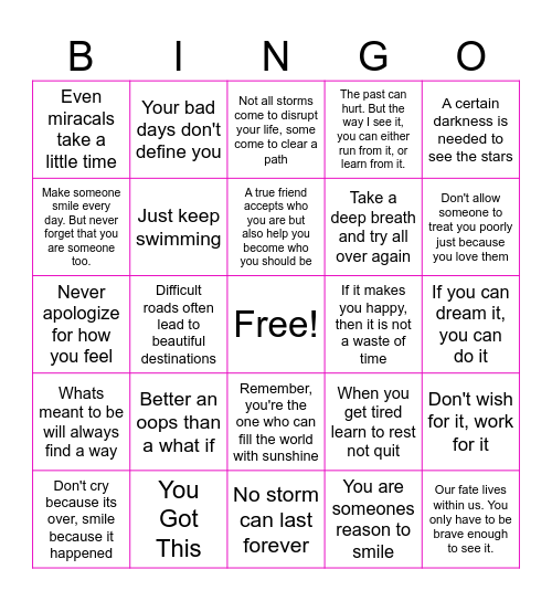 Motivational Bingo Card