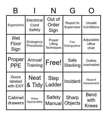 Office Safety Bingo Card