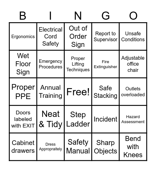 Office Safety Bingo Card