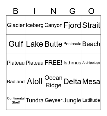 Geography Bingo Card