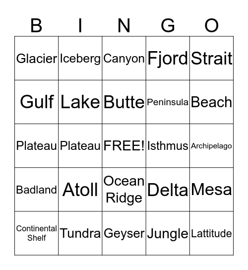 Geography Bingo Card
