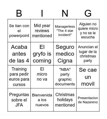 La cosa Bingo Card
