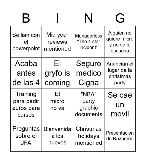 La cosa Bingo Card