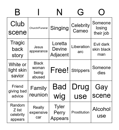 Tyler Perry movie Bingo Card Bingo Card