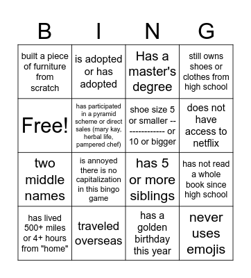 Team Bingo Card