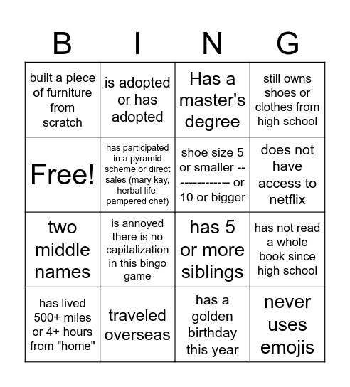 Team Bingo Card