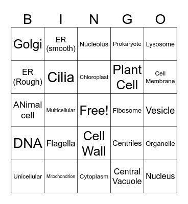 Cells Bingo Card