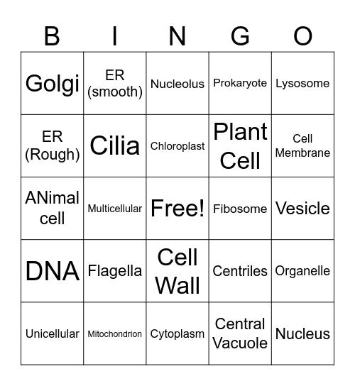 Cells Bingo Card