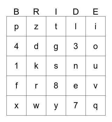 Gisela's Bridal Shower Bingo Card