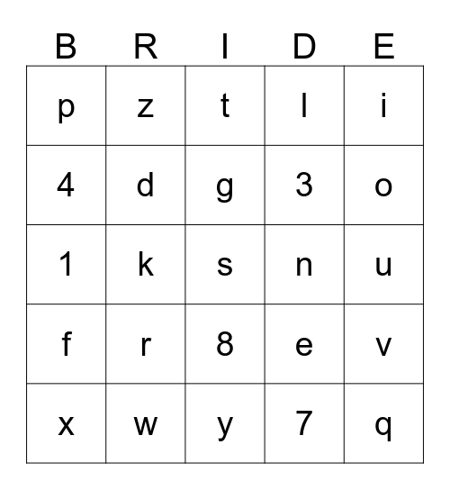 Gisela's Bridal Shower Bingo Card