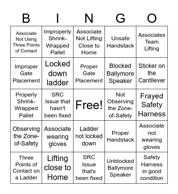 Safety Bingo Card