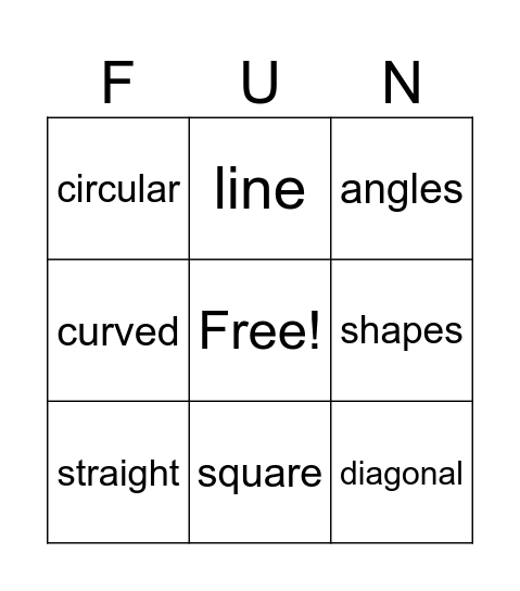 Describing shapes! Bingo Card