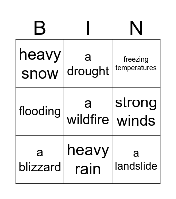 START UP 4 UNIT 2 LESSON 2: DANGEROUS WEATHER Bingo Card