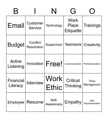 Ready 2 Earn Job Readiness Bingo Card