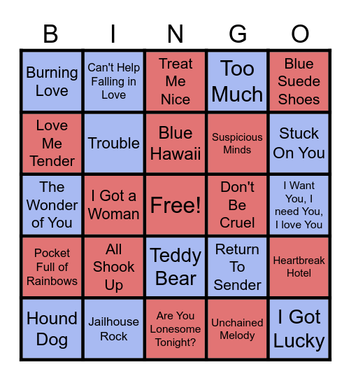 Elvis Bingo Card