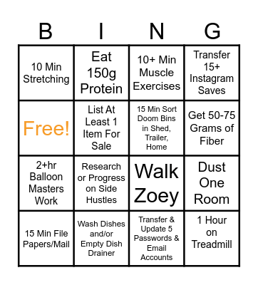Weekday Daily Bingo Card