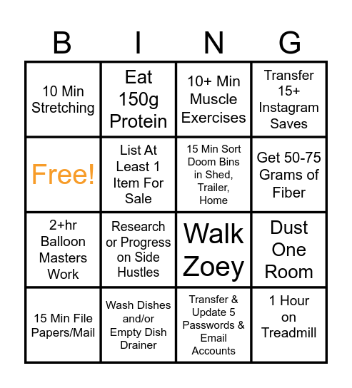 Weekday Daily Bingo Card