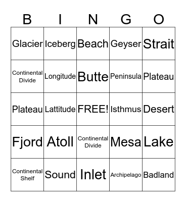 Geography Bingo Card
