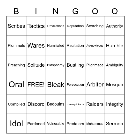 U2 L 17-18 Bingo Card
