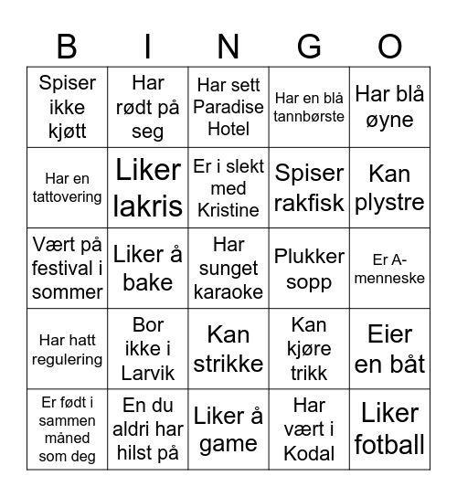 Mingel Bingo Card