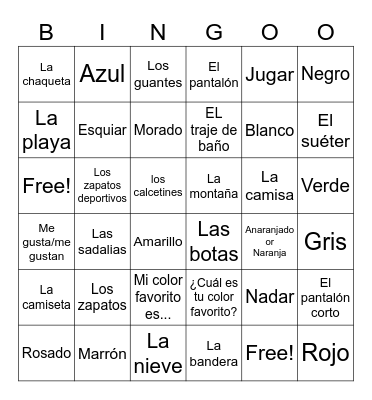 Unidad 2, leccion 1 (Listos Book F) Bingo Card