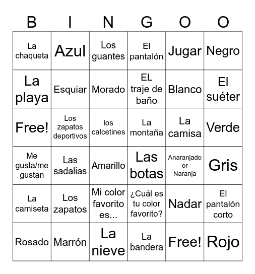 Unidad 2, leccion 1 (Listos Book F) Bingo Card