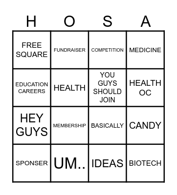 WELCOME HOSA BINGO Card