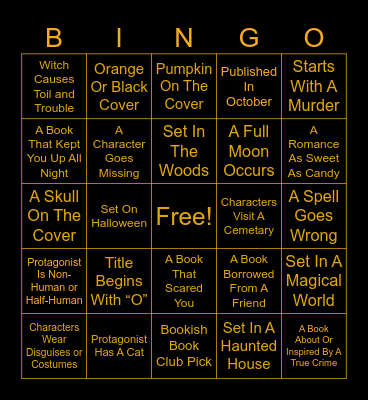 Bookish October Book Bingo Card