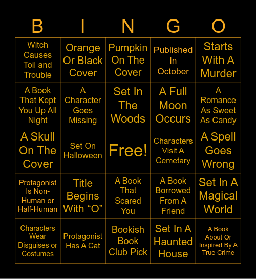 Bookish October Book Bingo Card