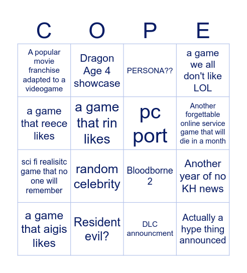 Playstation showcase Bingo Card