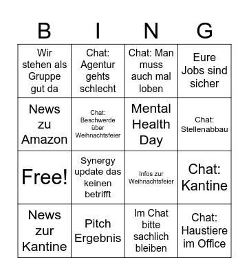 Town Hall Bingo Card