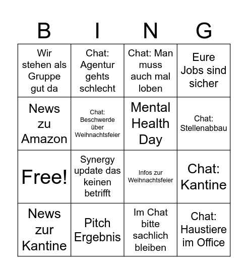 Town Hall Bingo Card