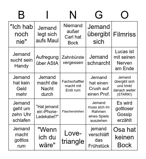 Fachschaft Ersti-Wochenende Bingo Card