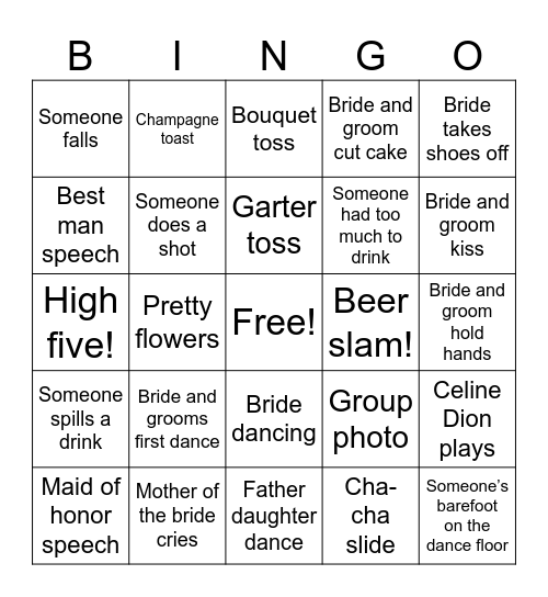 Wedding Bingo Card