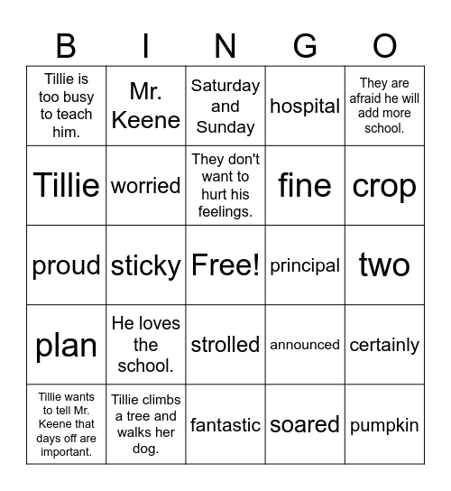 A Fine, Fine School Bingo Card