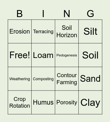 Soil Bingo Card