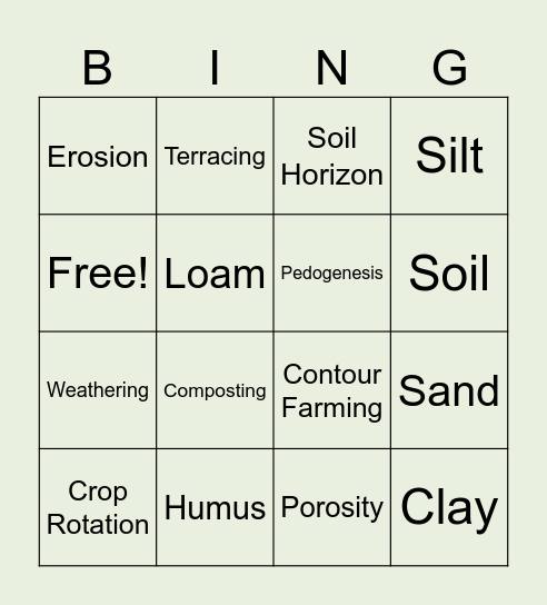 Soil Bingo Card