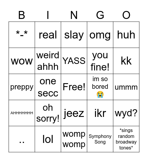 Words that Abby Says!! Bingo Card