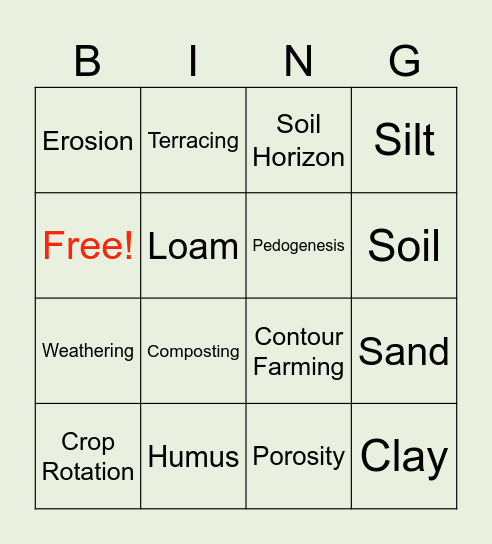 Soil Bingo Card