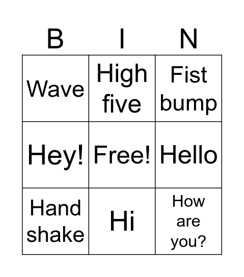 Greetings Bingo Card