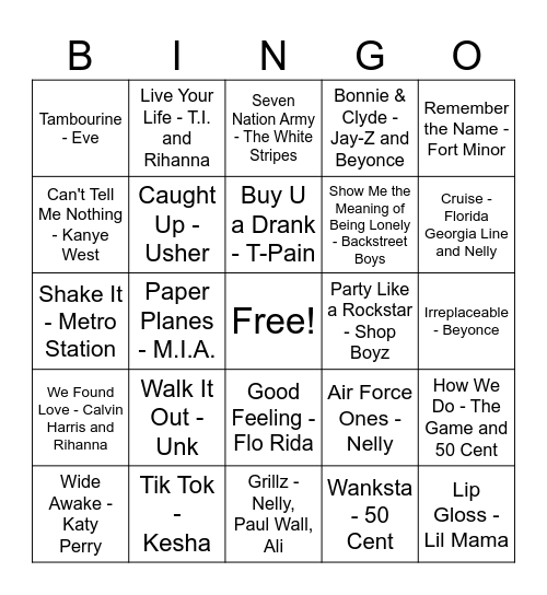 2000s Hits Music Bingo Round #4 Bingo Card