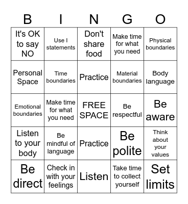 Boundaries Bingo Card