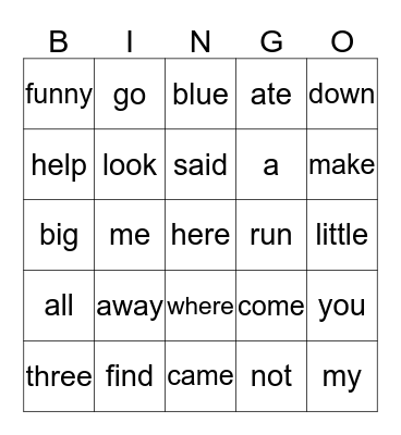 Pre-Primer Dolce Words Bingo Card