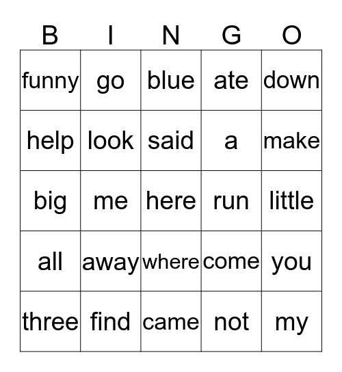 Pre-Primer Dolce Words Bingo Card