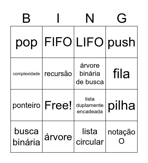 Estrutura de Dados Bingo Card