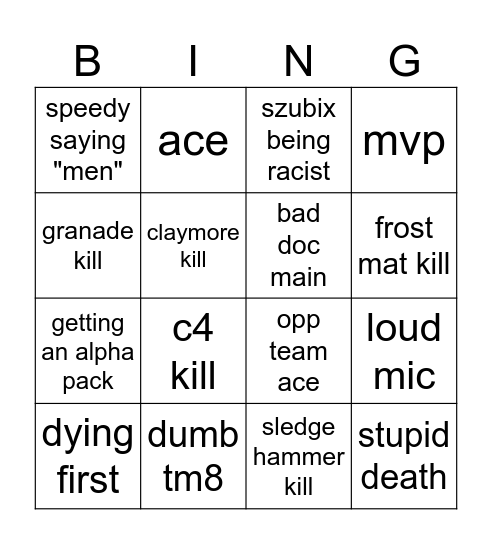 r6 Bingo Card