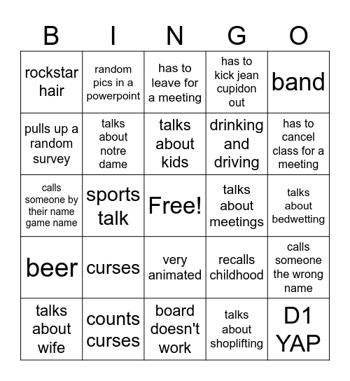 Dan Bingo Card