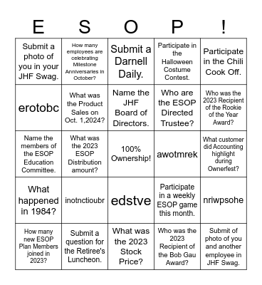 ESOP Month Bingo Card