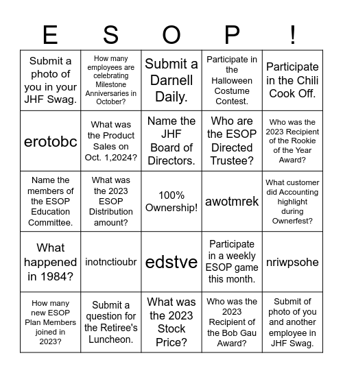 ESOP Month Bingo Card