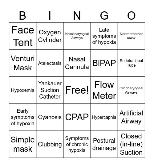 Oxygen Bingo Card